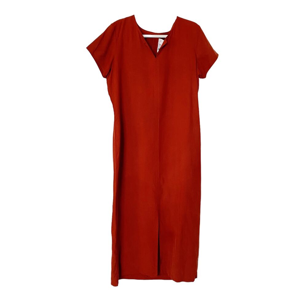 Vintage CW Women’s Short Sleeve 100% Silk Maxi Dress Burnt Orange Rust Size 14